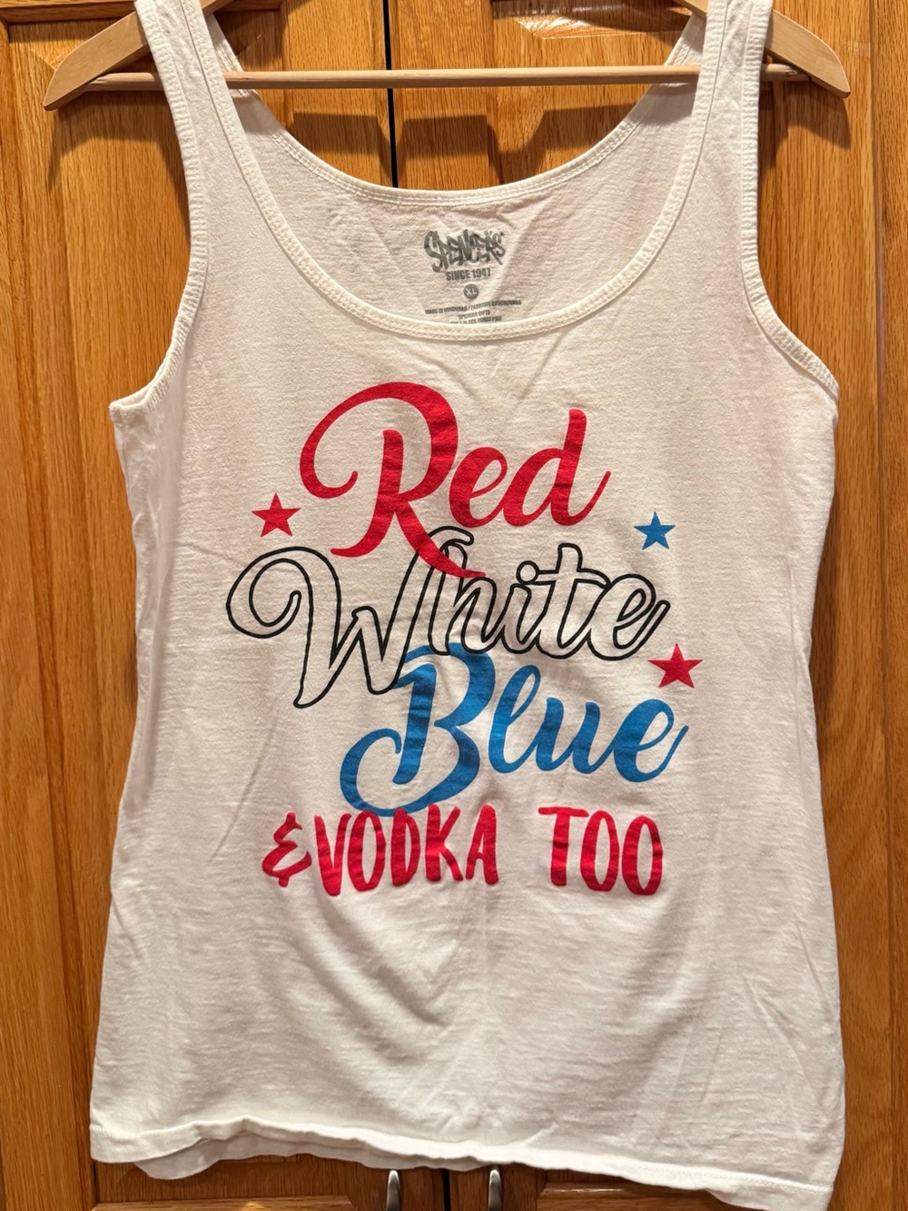 Spencer's White Tank Top with Red and Blue Graphic
